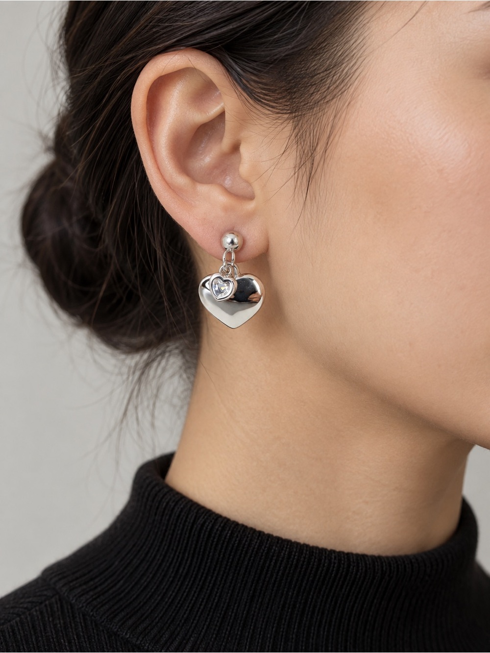 Polished Silver Heart Drop Earrings - Women Jewelry